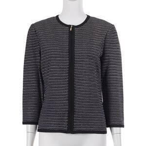 ST. JOHN Sweater Size S Black White Knit Wool Blend 3/4 Sleeve Full Zip Jacket